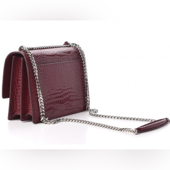 Saint Laurent YSL Burgundy Croc Medium Sunset Leather Bag - Picture 2 of 12